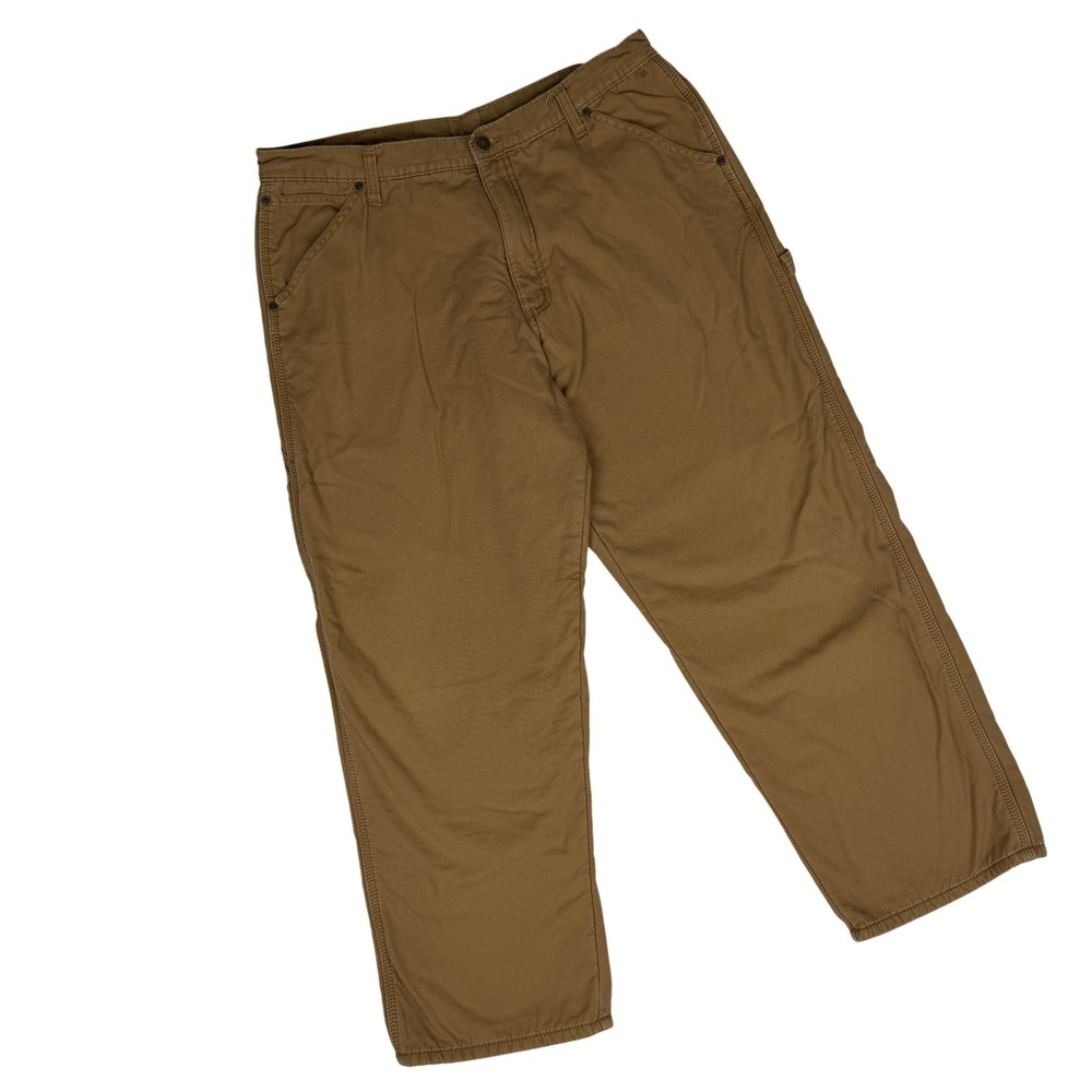 Wrangler Fleece Lined Carpenter Pants Men 36x30 Brown Canvas Workwear